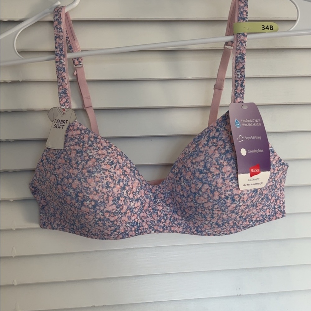 Hanes wireless Pink Floral T-Shirt Bra